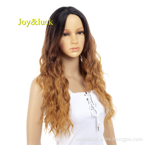Women's 22inch Black Ombre Brown Wholesale Hair Wig For Women Daily or Cosplay Party Long Natural Curly Synthetic Hair Wigs